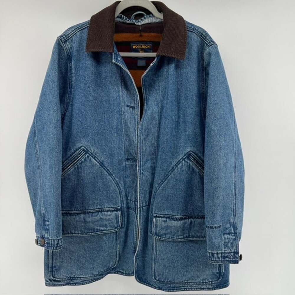 VTG Woolrich Denim Fleece Lined Barn Chore Jacket Womens L Workwear Outdoor 90s
